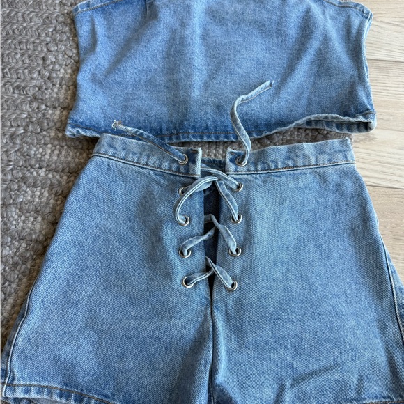 x REVOLVE Lace Up Top & Shortd in Medium Wash - Picture 7 of 11